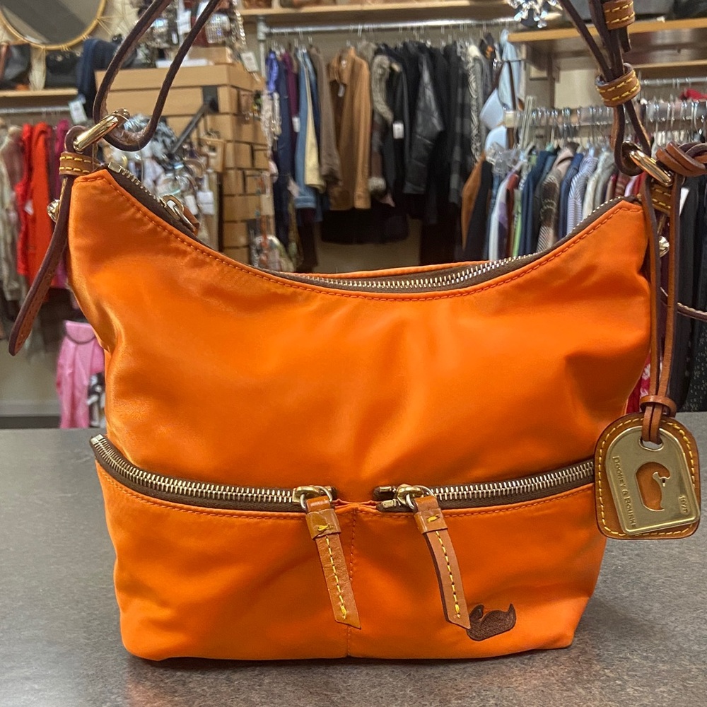 Dooney & Bourke Orange Nylon Shoulder Bag with Gold Hardware